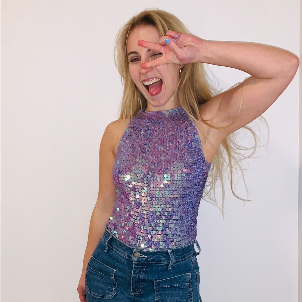 Vintage Sequin Party Mock Neck Tank